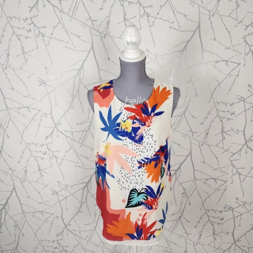 Rose + Olive Colorful Artsy Floral Leaves Print Stretch Knit Tank